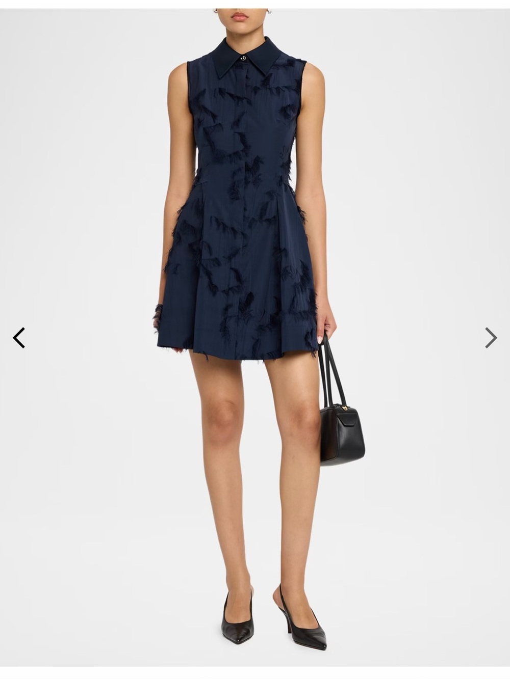 Jason Wu Collection Navy Sleeveless Collared Mini Dress with Fringe Texture